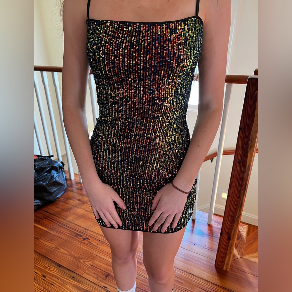 sequin black mini dress